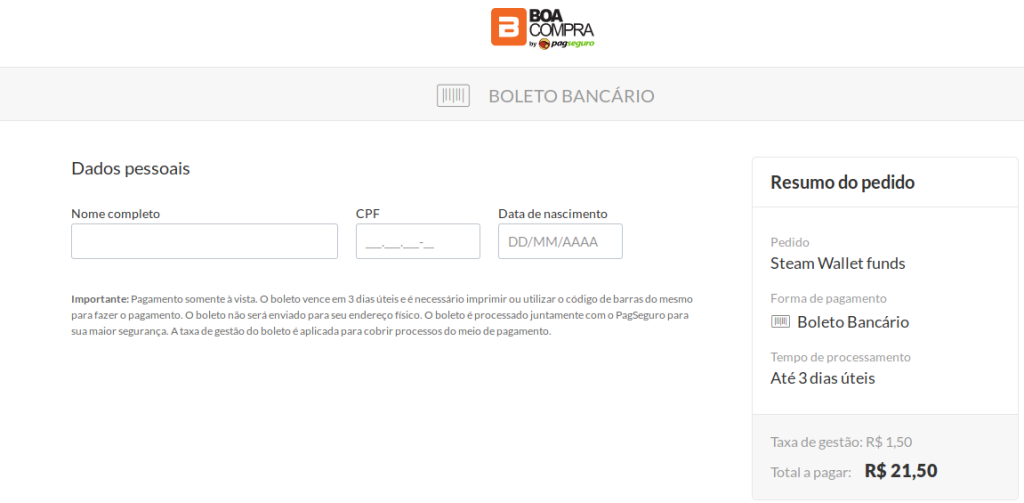 preencha os campos do boa compra