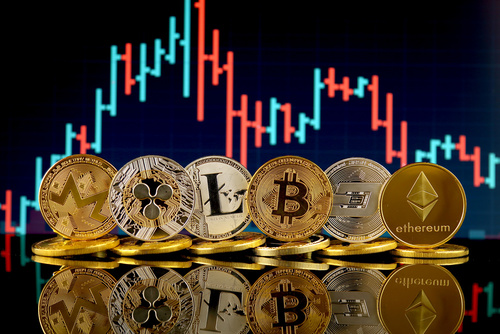 Análise da variação de preço do mercado de criptomoedas com um gráfico no fundo