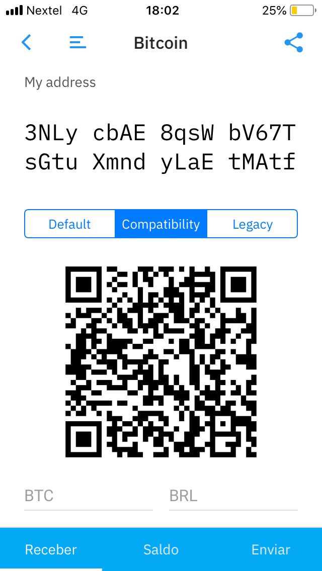 Coinomi mostra opção de cópia de endereço ou escaneamento da carteira por QR Code