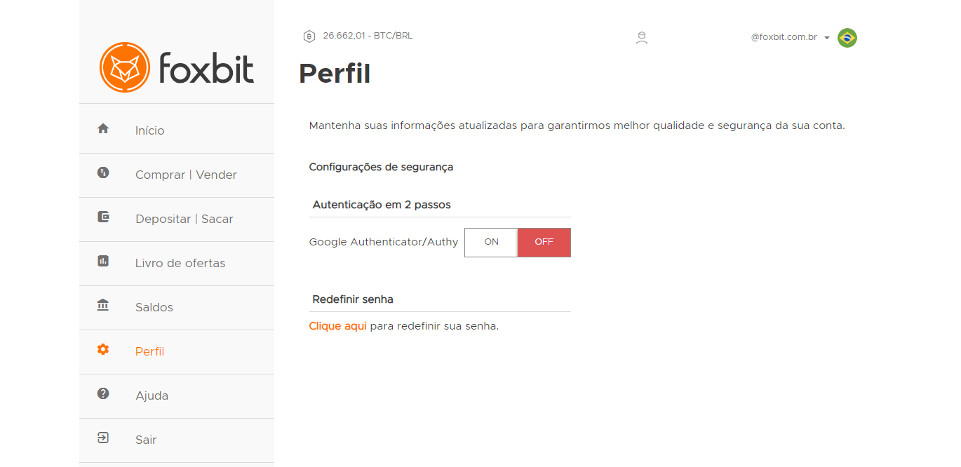 melhorias na foxbit - perfil