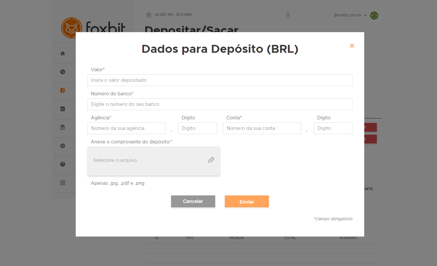 melhorias na foxbit - depósitos em reais