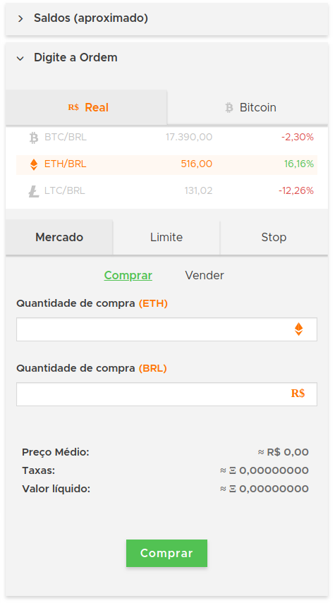 Digite sua ordem de compra