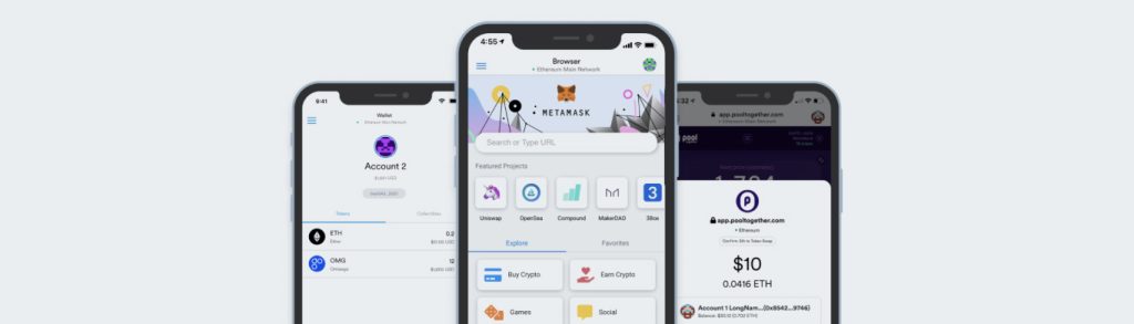 Metamask conectada a vários serviços de criptomoedas e dApps