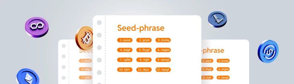 Seed-phrase anotada em uma folha de papel